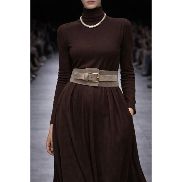 ZAPA Paris Wide Gray Suede Leather Waist Belt Made in France Size T1 - Picture 10 of 11